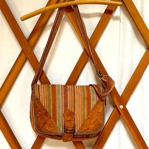 Vintage Leather and handwoven material bag